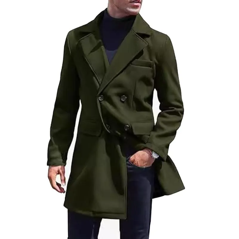 Men's Solid Color Notch Lapel Double Breasted Mid-length Casual Coat 51350449Z sold by Manly