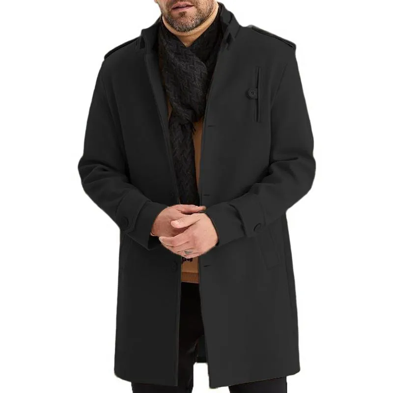 Men's Fashion Solid Color Stand Collar Single Breasted Mid-length Coat 86644266Z sold by Manly product image thumbnail 4