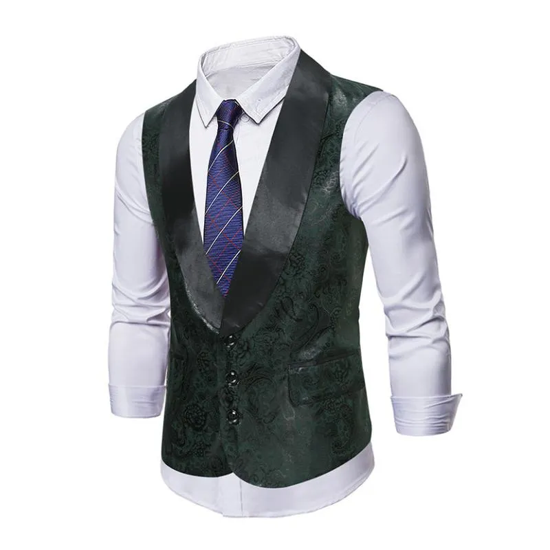 Men's Vintage Cashew Jacquard Shawl Collar Single Breasted Slim Vest (Shirt and Tie Excluded) 10867168M sold by Manly