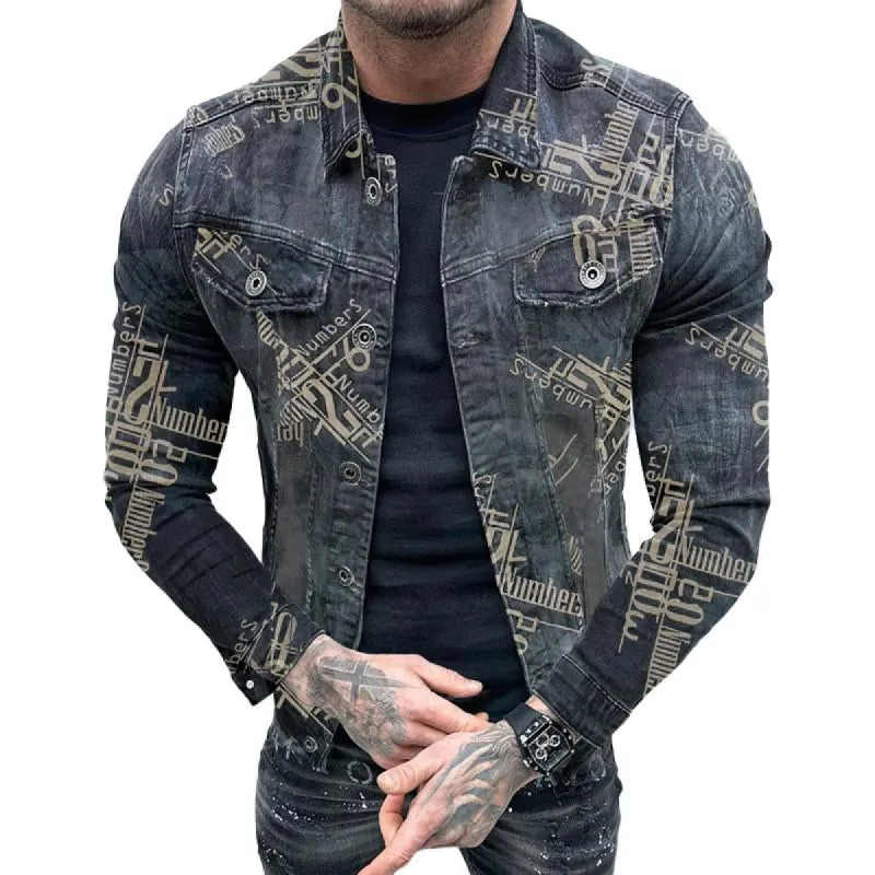 Men's Vintage Lapel Denim Print Jacket 84041459X sold by Manly