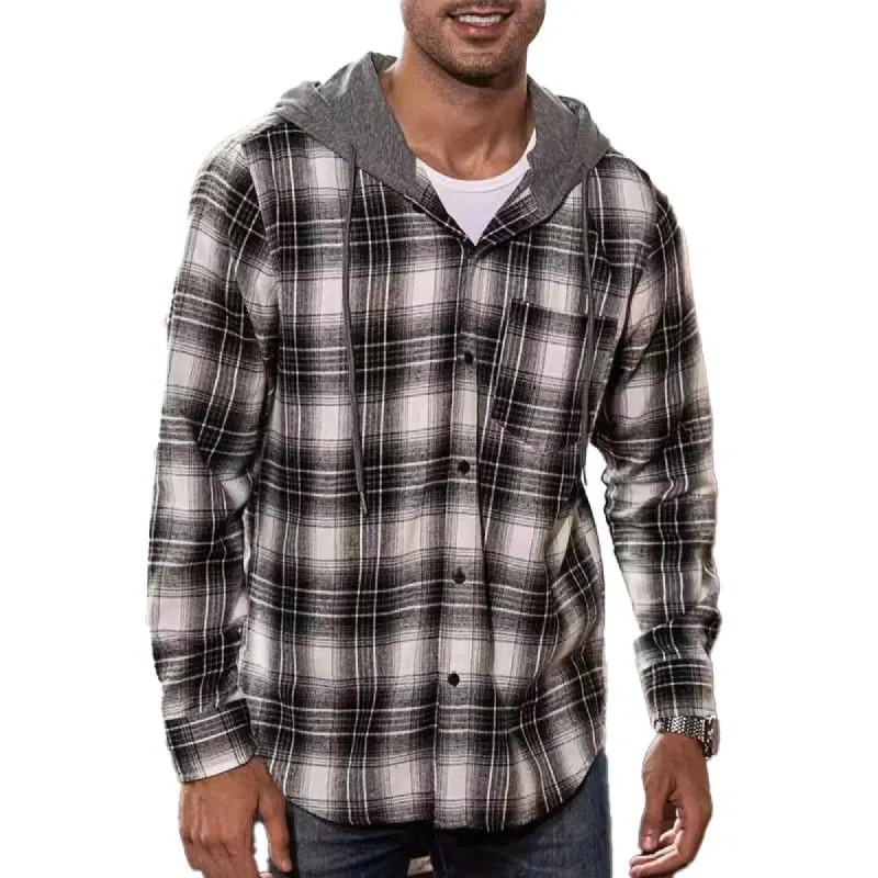 Men's Casual Plaid Hooded Flannel Multi-Pocket Shirt Jacket 69038680X sold by Manly