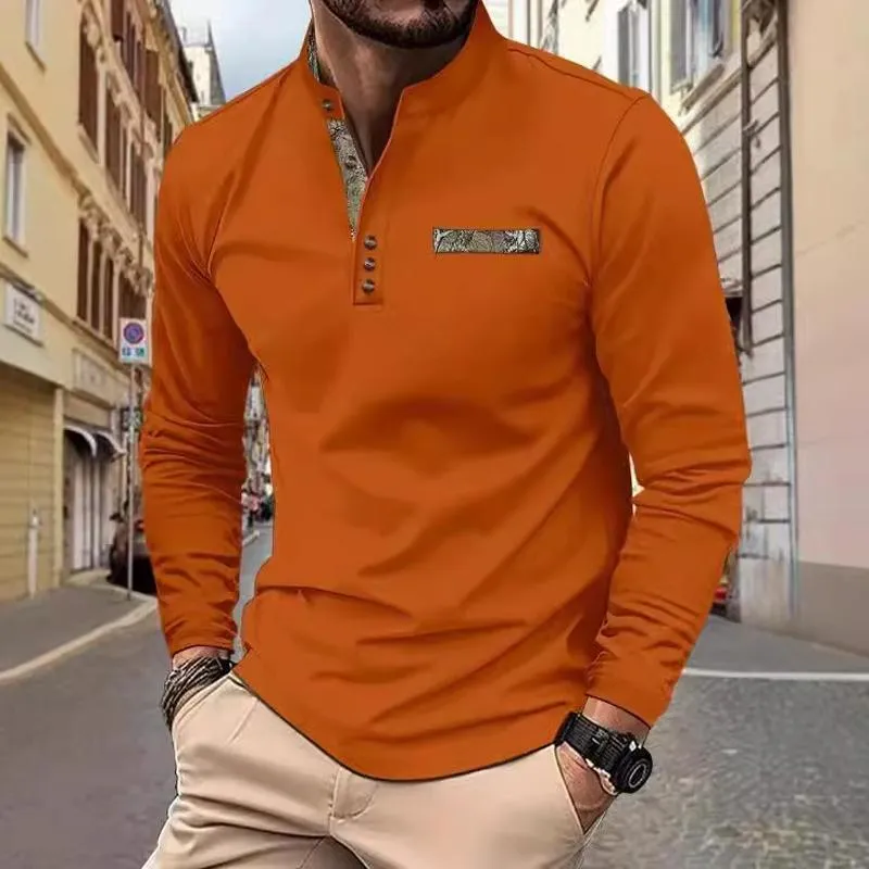 Men's Casual Stand Collar Colorblock Long Sleeve T-shirt 56435490X sold by Manly product image thumbnail 5