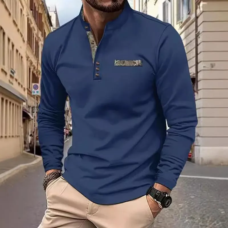 Men's Casual Stand Collar Colorblock Long Sleeve T-shirt 56435490X sold by Manly product image thumbnail 4