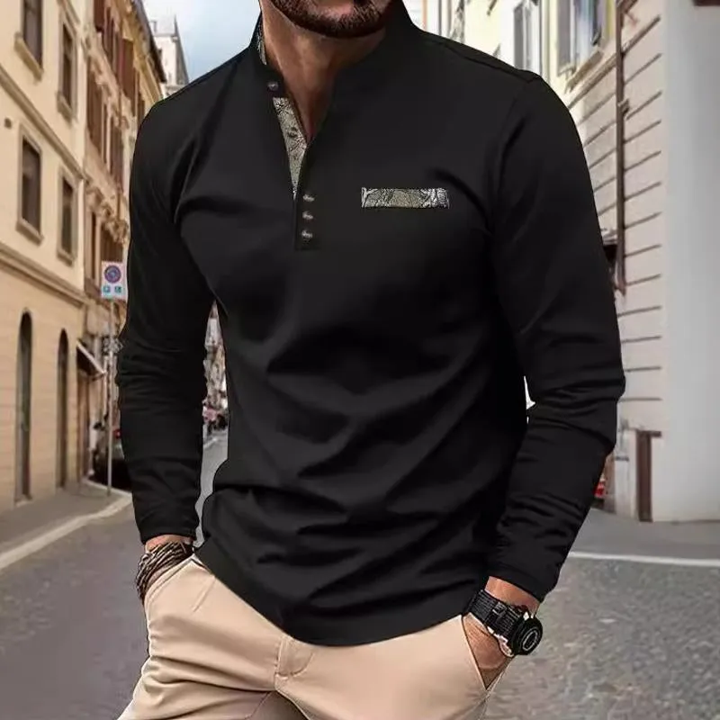 Men's Casual Stand Collar Colorblock Long Sleeve T-shirt 56435490X sold by Manly product image thumbnail 3