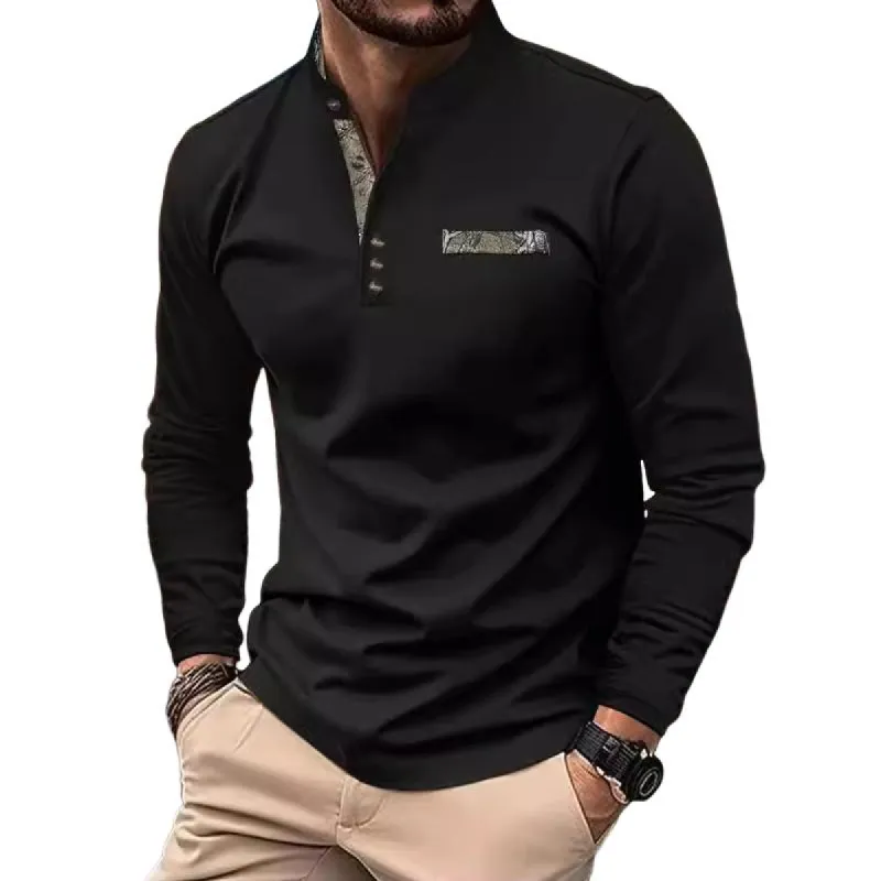 Men's Casual Stand Collar Colorblock Long Sleeve T-shirt 56435490X sold by Manly