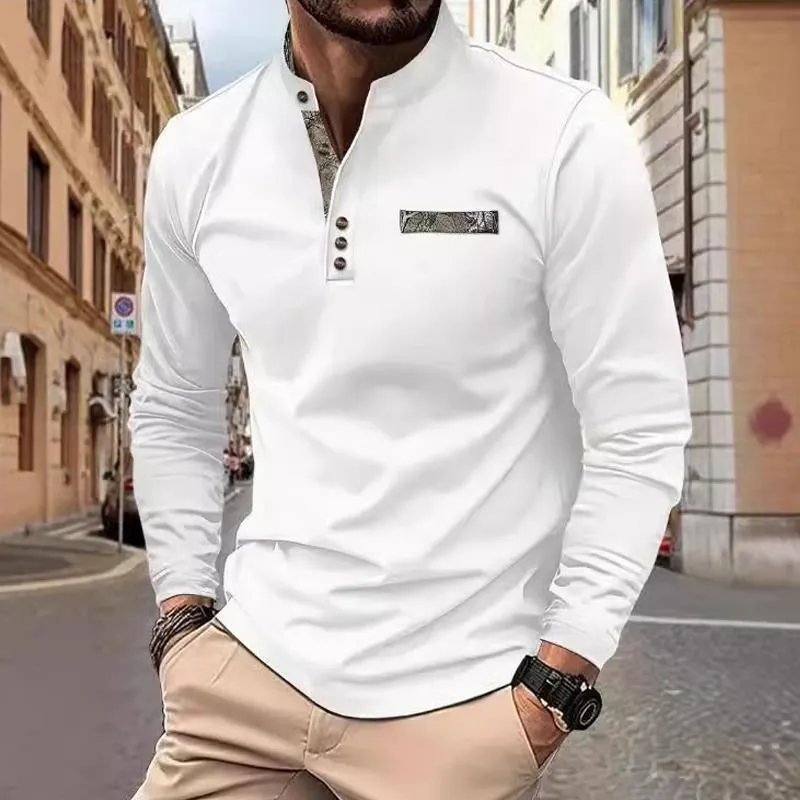 Men's Casual Stand Collar Colorblock Long Sleeve T-shirt 56435490X sold by Manly product image thumbnail 2