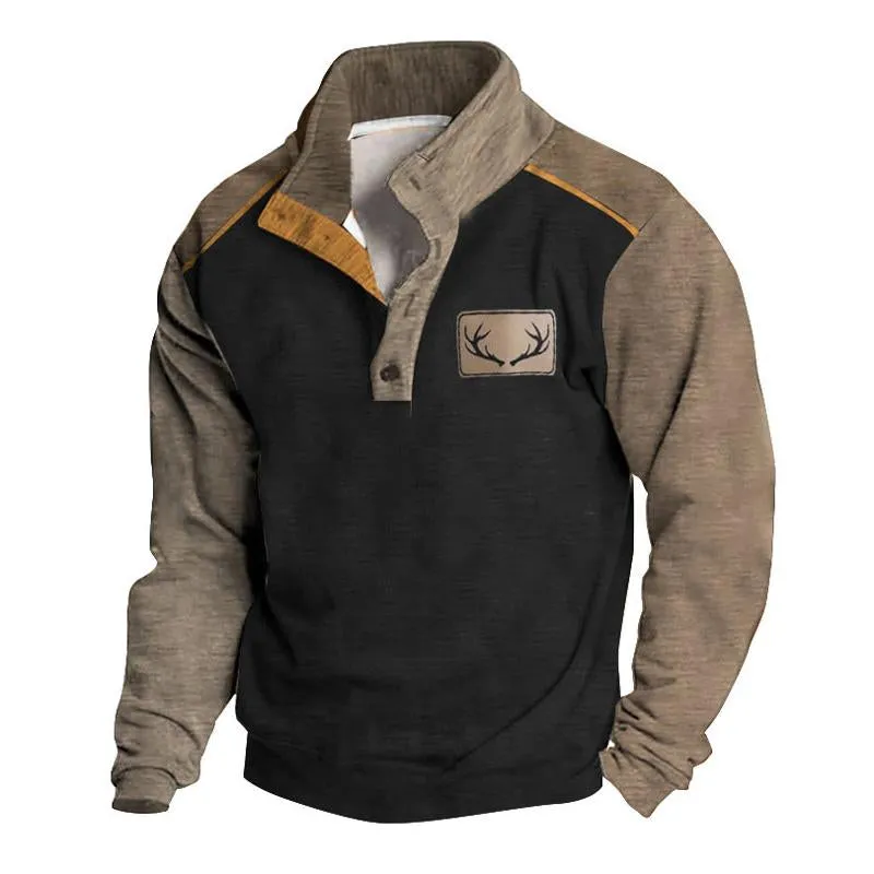 Men's Vintage Henley Collar Printed Loose Long Sleeve Sweatshirt 44290817U sold by Manly product image thumbnail 4