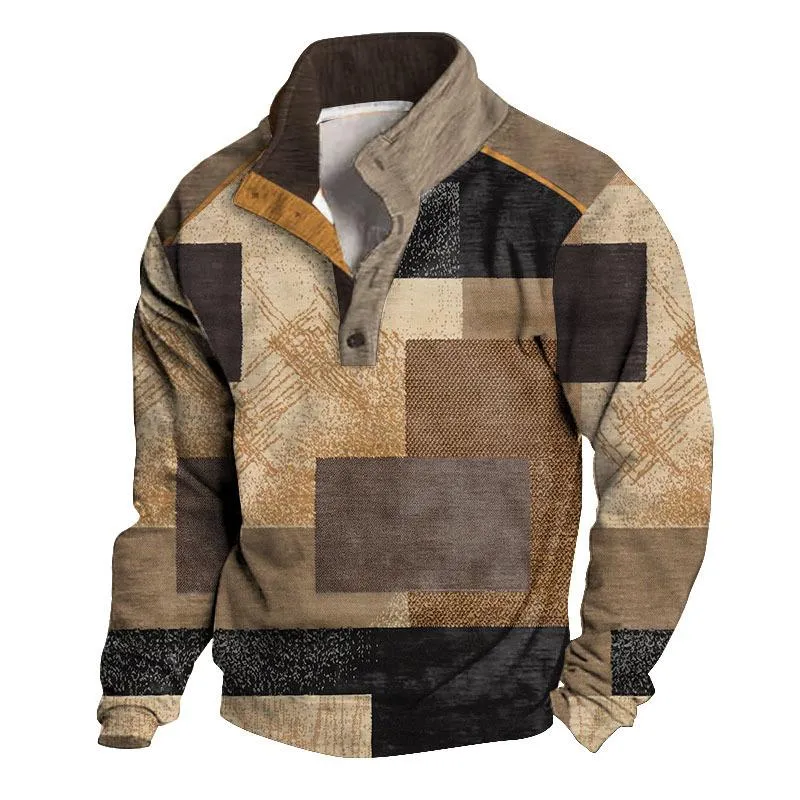 Men's Vintage Henley Collar Printed Loose Long Sleeve Sweatshirt 44290817U sold by Manly