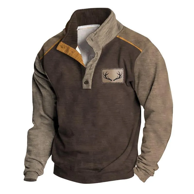 Men's Vintage Henley Collar Printed Loose Long Sleeve Sweatshirt 44290817U sold by Manly product image thumbnail 3