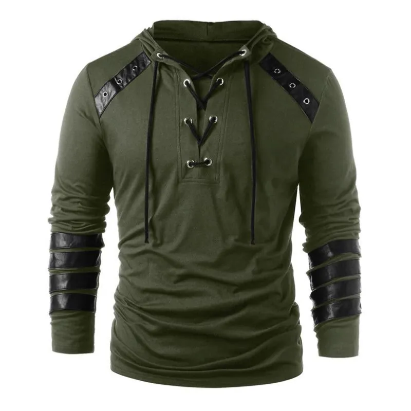 Men's Casual Leather Patchwork Hoodie 60466665U sold by Manly