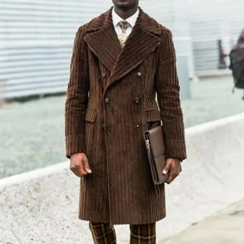 Men's Solid Color Corduroy Lapel Double Breasted Long Coat 89102762Z sold by Manly product image thumbnail 2