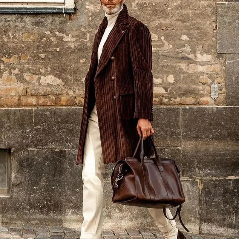 Men's Solid Color Corduroy Lapel Double Breasted Long Coat 89102762Z sold by Manly product image thumbnail 3