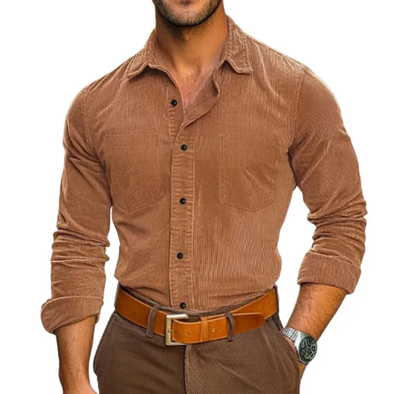 Men's Solid Color Corduroy Lapel Chest Pocket Long Sleeve Shirt 66442665Z sold by Manly