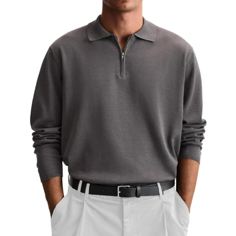 Men's Casual Solid Color Half Zip Lapel Loose Long Sleeve Polo Shirt 70361886M sold by Manly