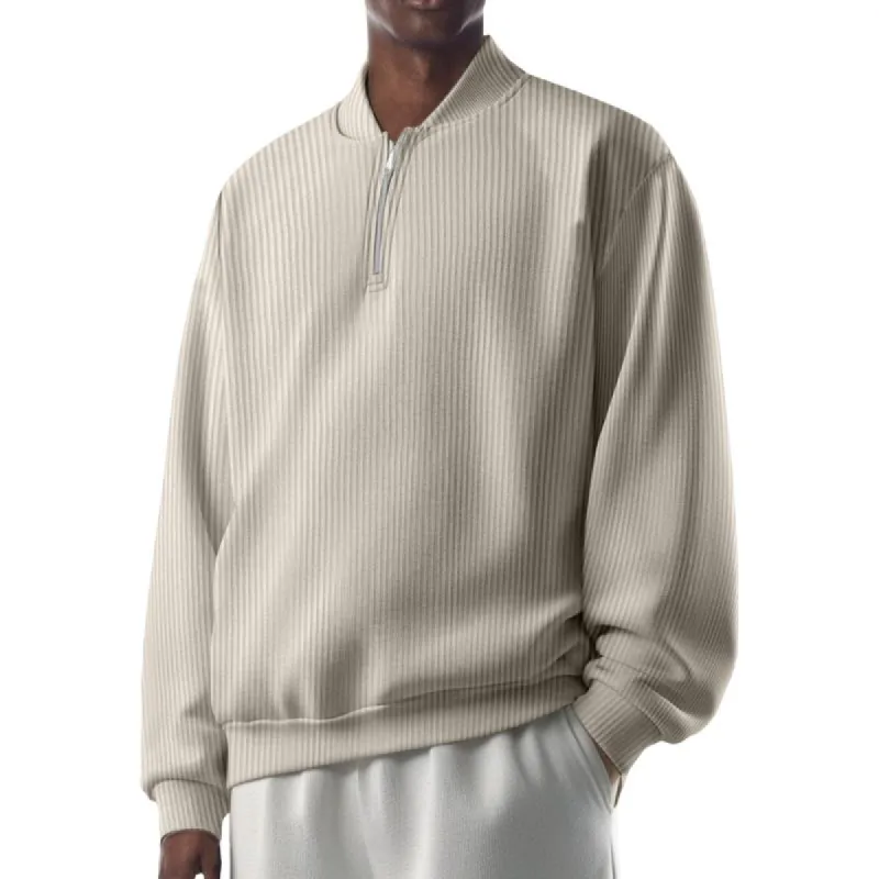 Men's Casual Zipper Baseball Collar Striped Loose Long Sleeve Sweatshirt 53428088M made by Manly