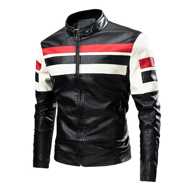Men's Stylish Patchwork Motorcycle Leather Jacket 96255758U sold by Manly