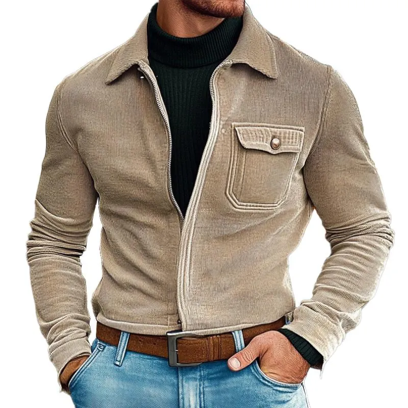 Men's Solid Corduroy Zip-Up Lapel Shirt 44095682X sold by Manly