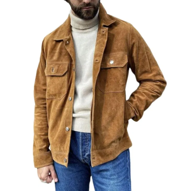 Men's Vintage Suede Lapel Single Breasted Slim Fit Jacket 28393423M sold by Manly