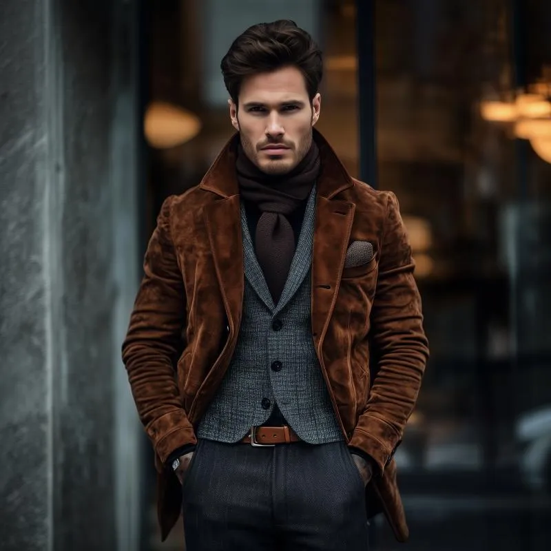 Men's Vintage Suede Notch Lapel Single Breasted Slim Fit Blazer 39053995M sold by Manly product image thumbnail 3