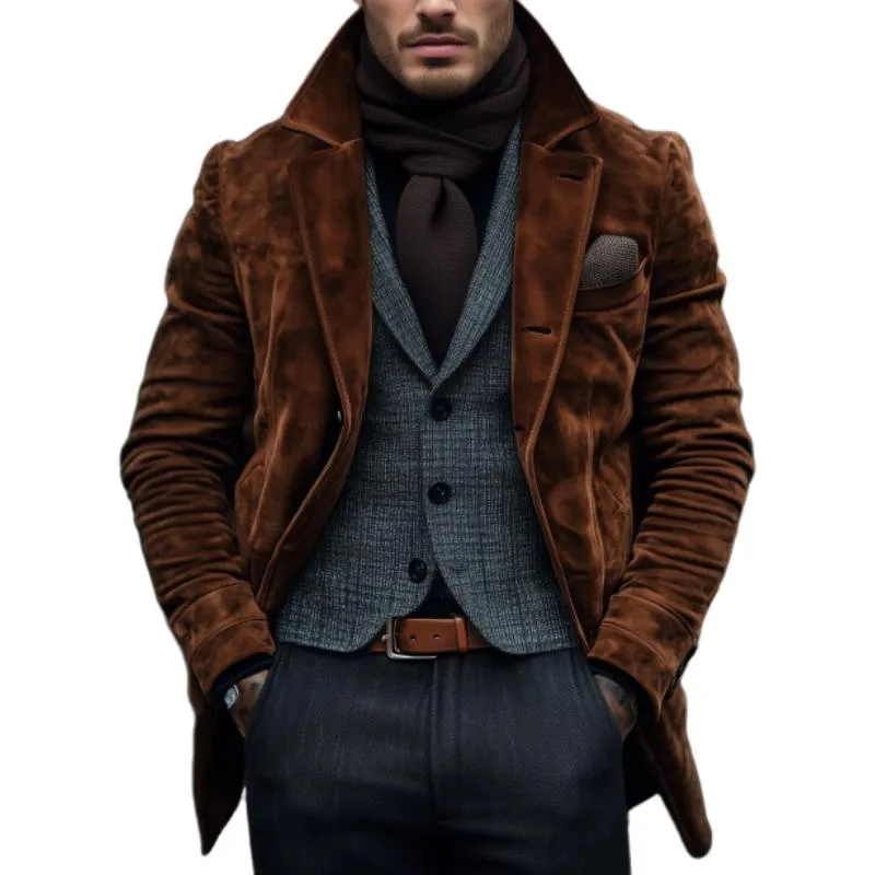 Men's Vintage Suede Notch Lapel Single Breasted Slim Fit Blazer 39053995M sold by Manly