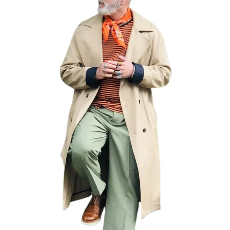 Men's Casual Classic Notch Lapel Loose Double-breasted Long Trench Coat 22587917M sold by Manly