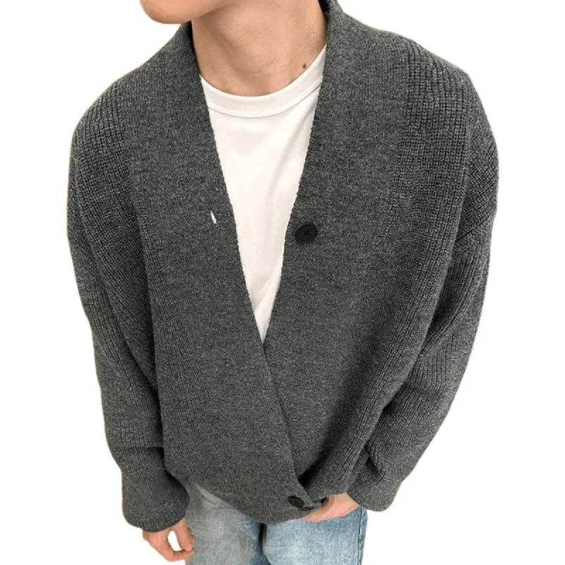 Men's Solid Color Loose V Neck Long Sleeve Knit Cardigan 30530486Z sold by Manly