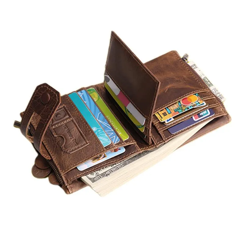 Men's Genuine Leather Double Zipper Multi-Card Slot Vintage Card Holder Wallet 58897233U sold by Manly