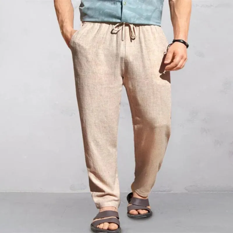 Men's Solid Color Cotton And Linen Loose Elastic Waist Casual Pants 43076262Z sold by Manly product image thumbnail 5