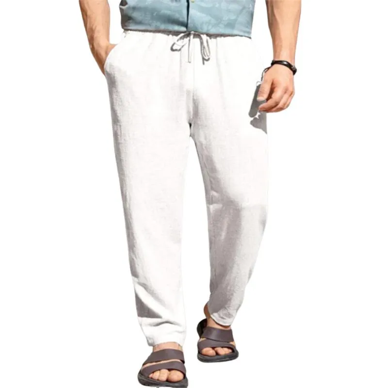Men's Solid Color Cotton And Linen Loose Elastic Waist Casual Pants 43076262Z sold by Manly