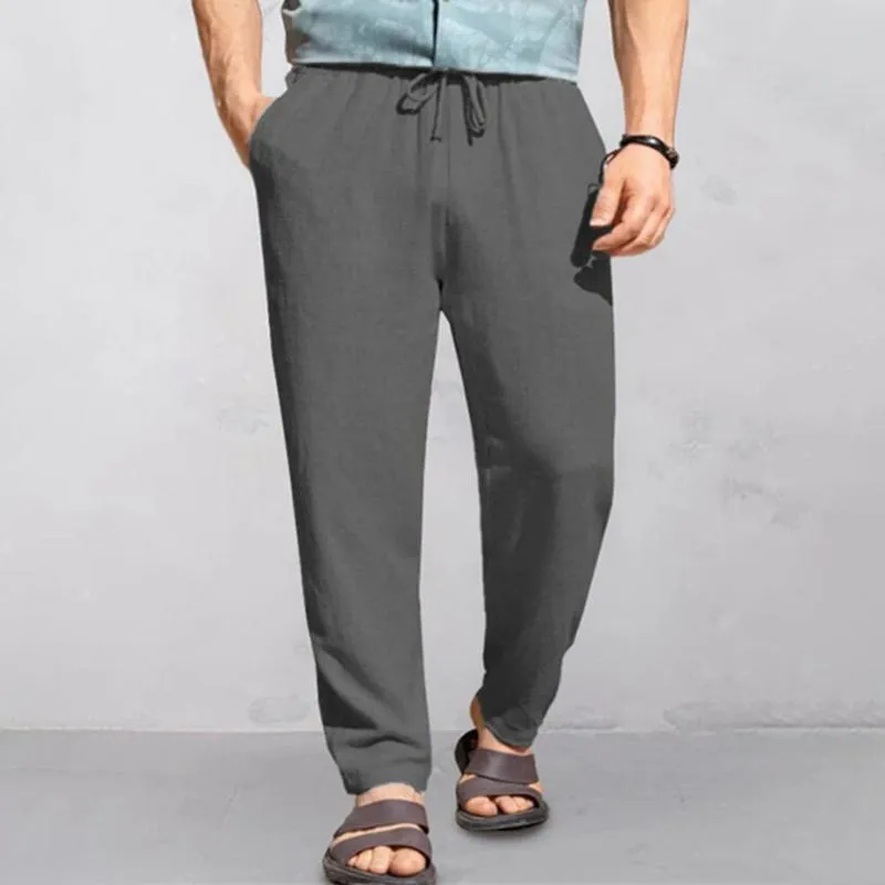 Men's Solid Color Cotton And Linen Loose Elastic Waist Casual Pants 43076262Z sold by Manly product image thumbnail 3