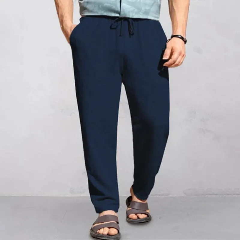 Men's Solid Color Cotton And Linen Loose Elastic Waist Casual Pants 43076262Z sold by Manly product image thumbnail 4