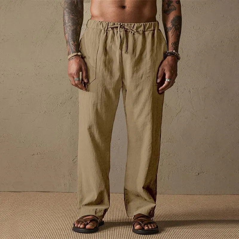 Men's Solid Color Cotton And Linen Loose Straight Casual Pants 09636634Z sold by Manly product image thumbnail 3