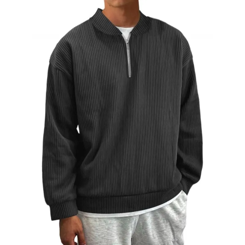 Men's Casual Striped Zipper Stand Collar Loose Pullover Sweatshirt 55984389M sold by Manly product image thumbnail 5