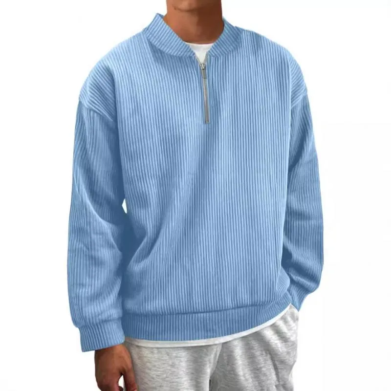 Men's Casual Striped Zipper Stand Collar Loose Pullover Sweatshirt 55984389M sold by Manly product image thumbnail 2