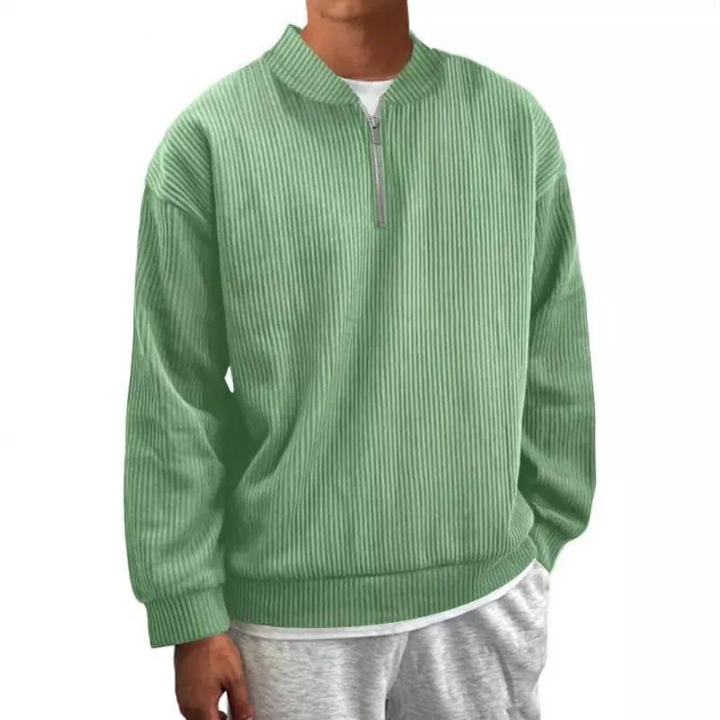 Men's Casual Striped Zipper Stand Collar Loose Pullover Sweatshirt 55984389M sold by Manly product image thumbnail 3