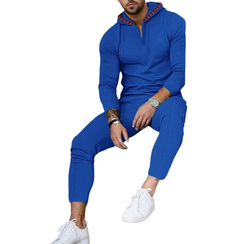 Men's Solid Color Waffle Long Sleeve Hoodie Trousers Casual Set 14339688Z sold by Manly