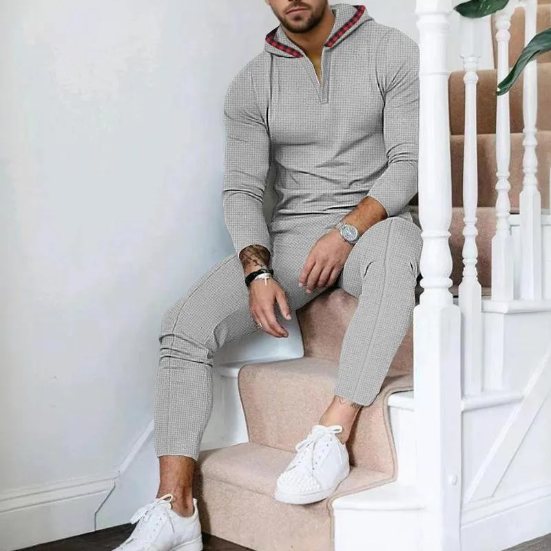 Men's Solid Color Waffle Long Sleeve Hoodie Trousers Casual Set 14339688Z sold by Manly product image thumbnail 5