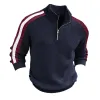 Men's Casual Colorblock Zipper Stand Collar Long Sleeve Sweater 05778117Y sold by Manly