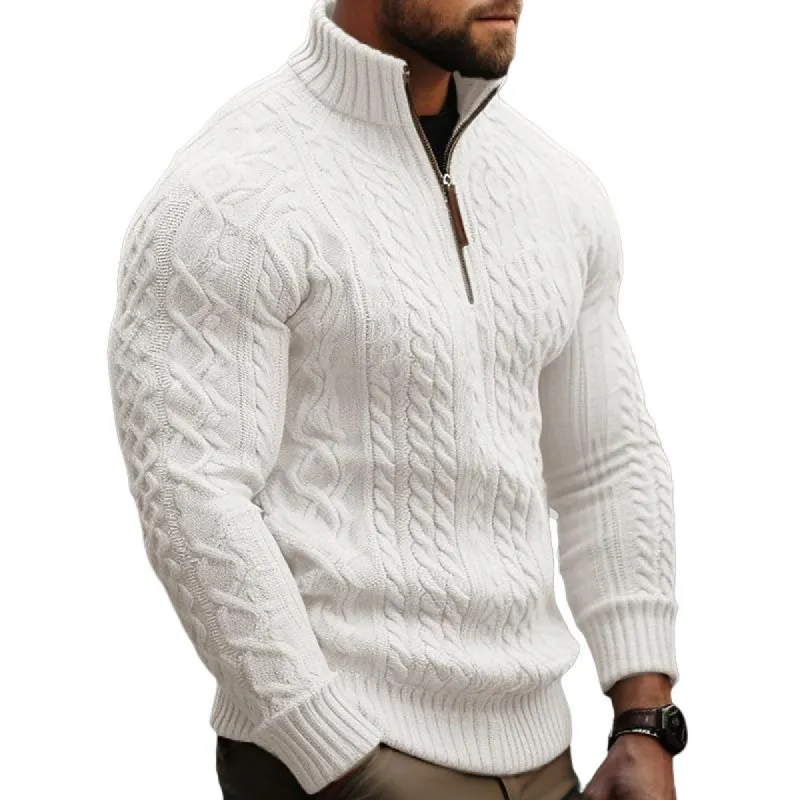Men's Vintage Cable Zipper Stand Collar Long Sleeve Sweater 01885765Y sold by Manly