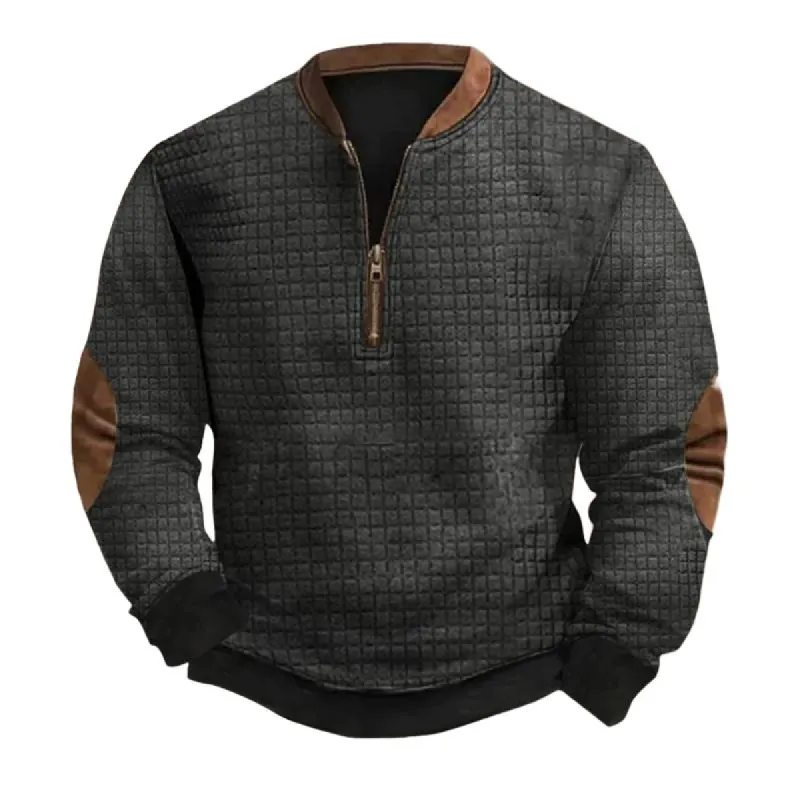 Men's Casual Waffle Colorblock Zipper Crew Neck Long Sleeve Sweatshirt 95807709Y sold by Manly