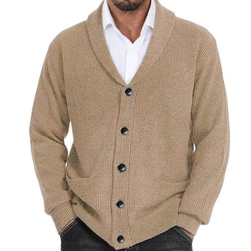 Men's Solid Color Lapel Casual Knitted Cardigan 56270297X sold by Manly