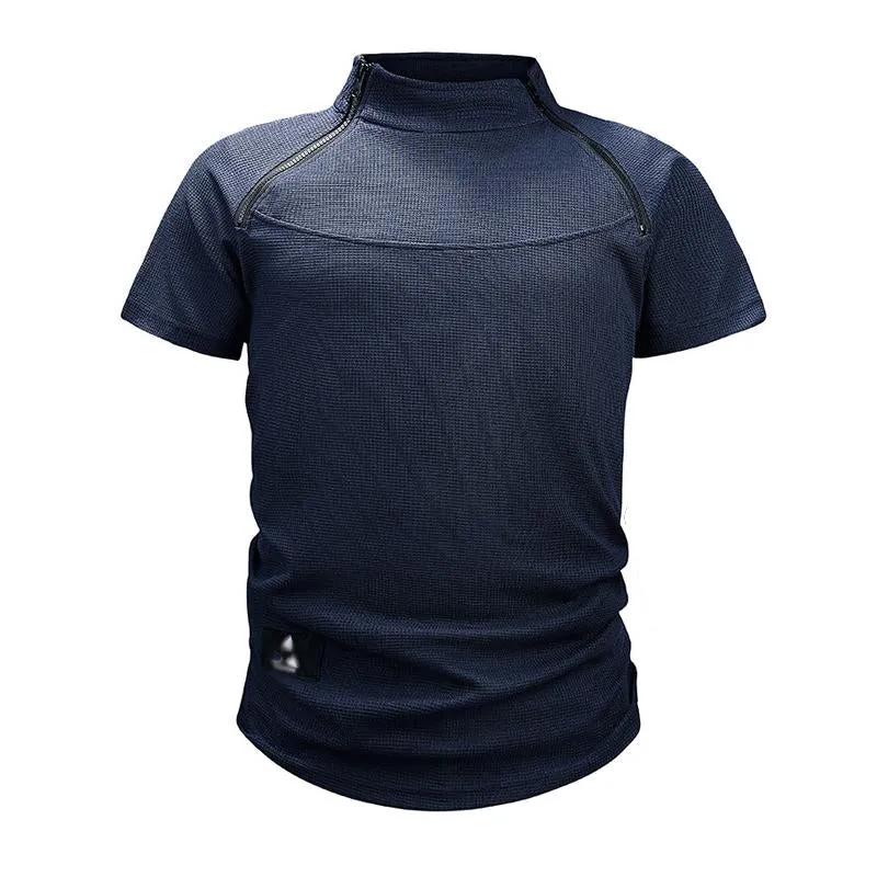 Men's Waffle Outdoor Tactical Loose Stand Collar Short-sleeved T-shirt 22280011X sold by Manly product image thumbnail 5