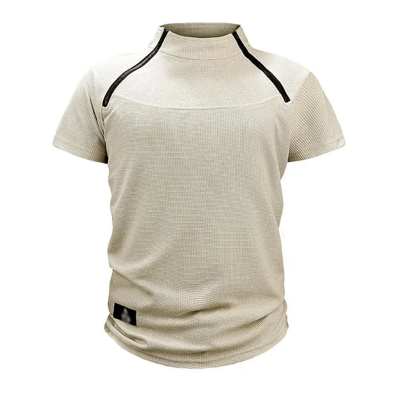 Men's Waffle Outdoor Tactical Loose Stand Collar Short-sleeved T-shirt 22280011X sold by Manly product image thumbnail 2