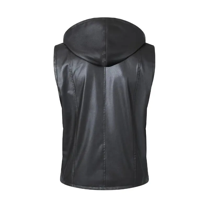 Men's Vintage Leather Zip-Up Biker Hooded Vest 42810922M sold by Manly product image thumbnail 2