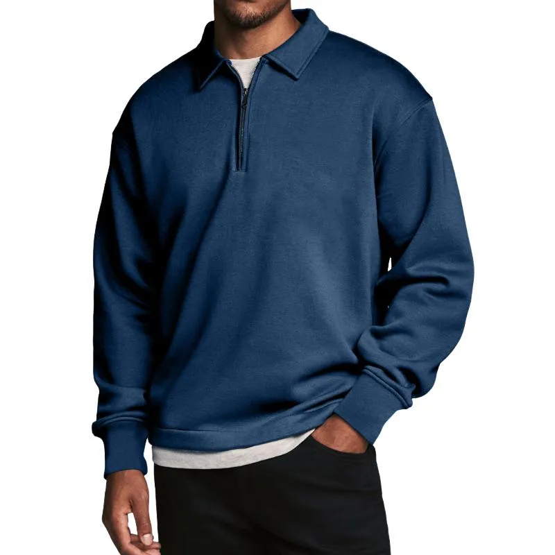 Men's Casual Cotton Blended Lapel Zipper Loose Pullover Sweatshirt 14346286M sold by Manly