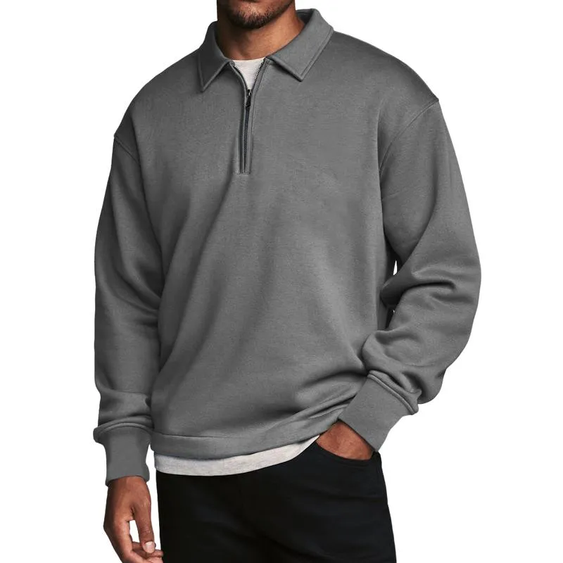 Men's Casual Cotton Blended Lapel Zipper Loose Pullover Sweatshirt 14346286M sold by Manly product image thumbnail 3