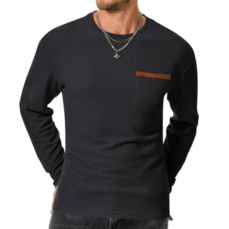 Men's Casual Waffle Round Neck Patch Pocket Slim Fit Long Sleeve T-Shirt 39943180M sold by Manly
