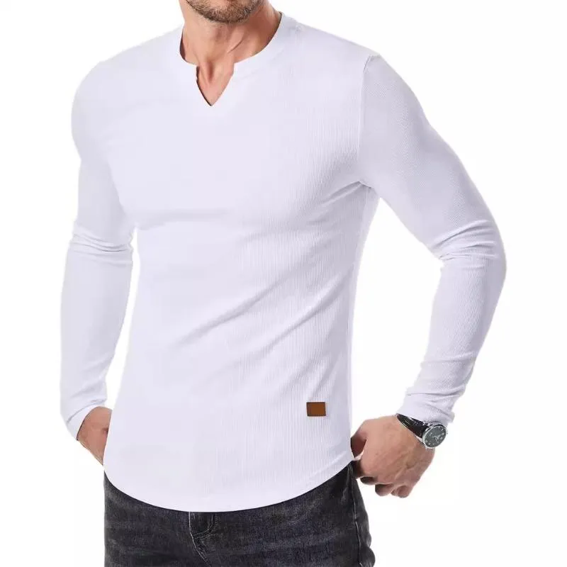 Men's Casual Solid Color Striped V-Neck Slim Fit Long Sleeve T-Shirt 49305594M sold by Manly product image thumbnail 2