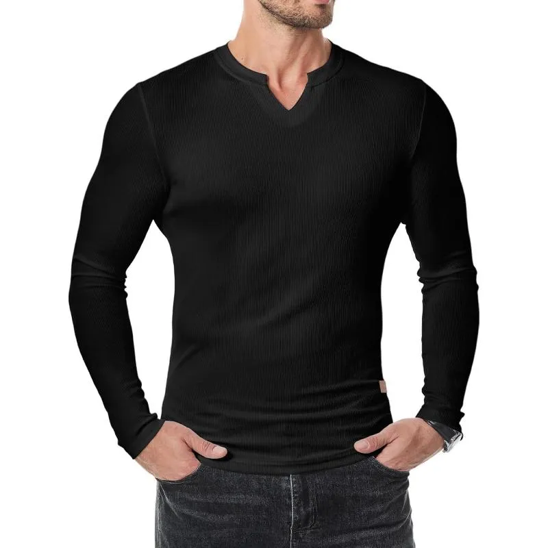 Men's Casual Solid Color Striped V-Neck Slim Fit Long Sleeve T-Shirt 49305594M sold by Manly product image thumbnail 3