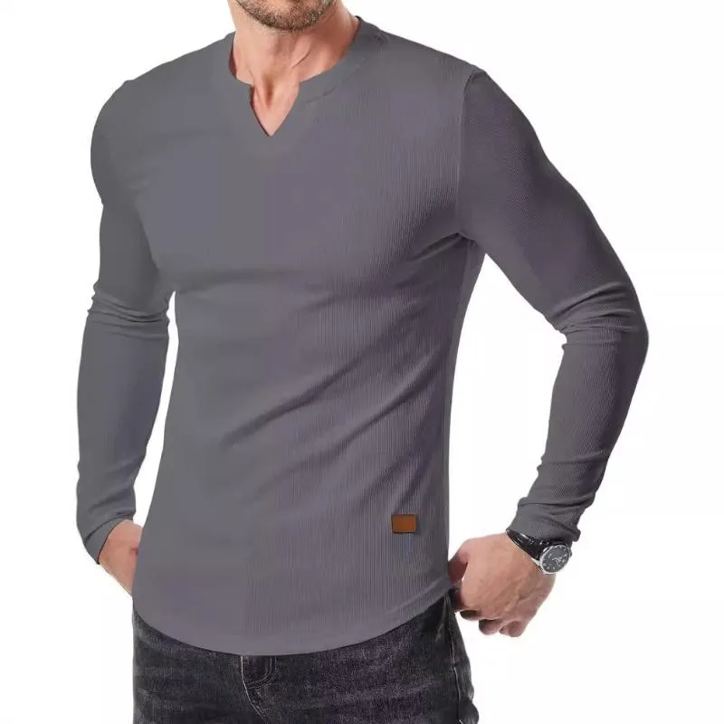 Men's Casual Solid Color Striped V-Neck Slim Fit Long Sleeve T-Shirt 49305594M sold by Manly product image thumbnail 5